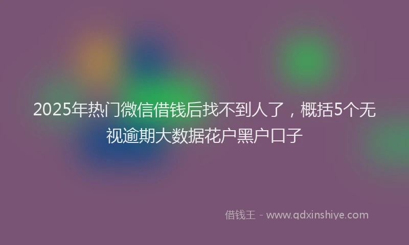 2025年热门微信借钱后找不到人了，概括5个无视逾期大数据花户黑户口子