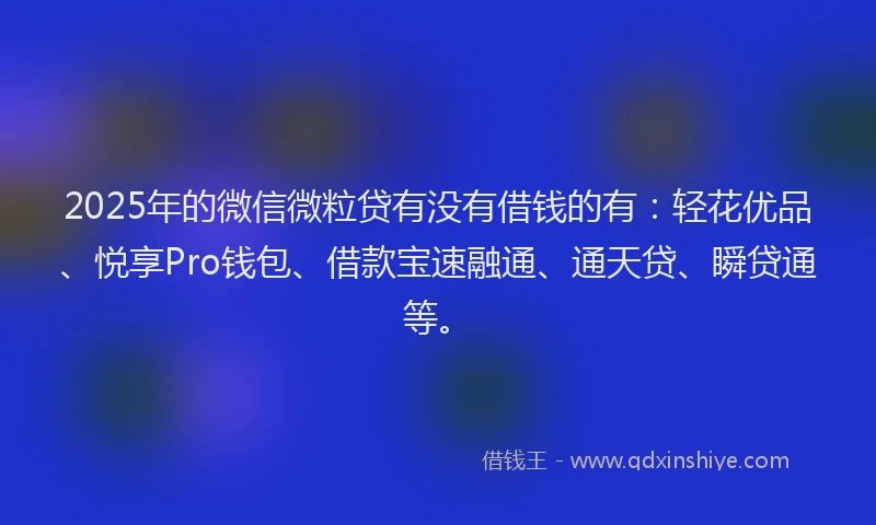 2025年的微信微粒贷有没有借钱的有：轻花优品、悦享Pro钱包、借款宝速融通、通天贷、瞬贷通等。