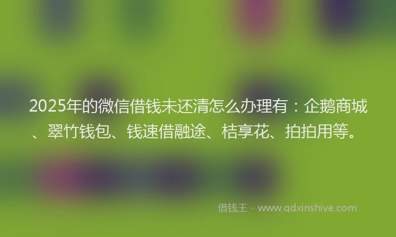 2025年的微信借钱未还清怎么办理有：企鹅商城、翠竹钱包、钱速借融途、桔享花、拍拍用等。