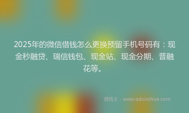 2025年的微信借钱怎么更换预留手机号码有：现金秒融贷、瑞信钱包、现金站、现金分期、普融花等。