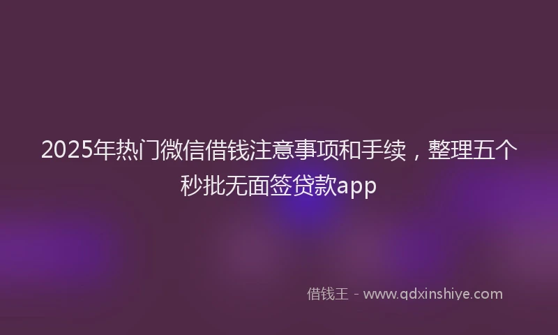 2025年热门微信借钱注意事项和手续，整理五个秒批无面签贷款app