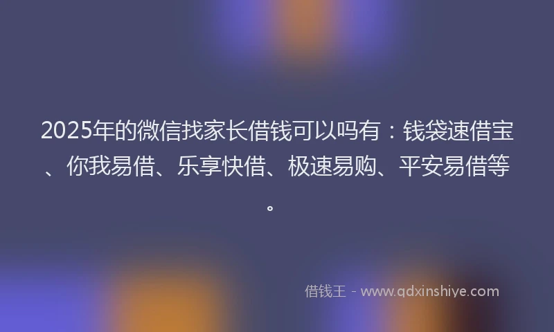 2025年的微信找家长借钱可以吗有：钱袋速借宝、你我易借、乐享快借、极速易购、平安易借等。