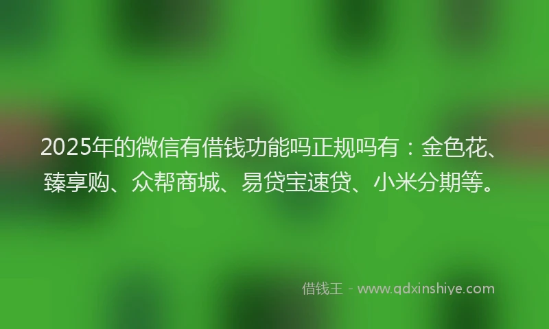 2025年的微信有借钱功能吗正规吗有：金色花、臻享购、众帮商城、易贷宝速贷、小米分期等。