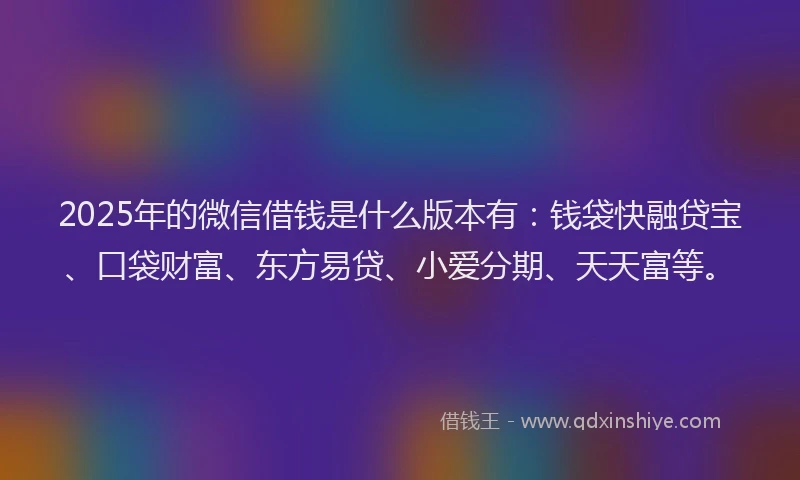 2025年的微信借钱是什么版本有：钱袋快融贷宝、口袋财富、东方易贷、小爱分期、天天富等。