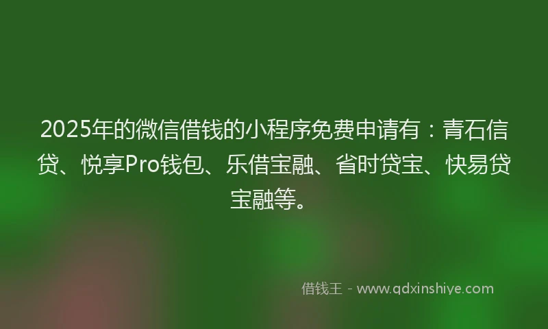 2025年的微信借钱的小程序免费申请有：青石信贷、悦享Pro钱包、乐借宝融、省时贷宝、快易贷宝融等。
