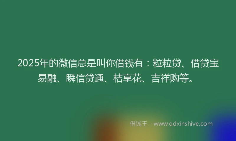 2025年的微信总是叫你借钱有：粒粒贷、借贷宝易融、瞬信贷通、桔享花、吉祥购等。