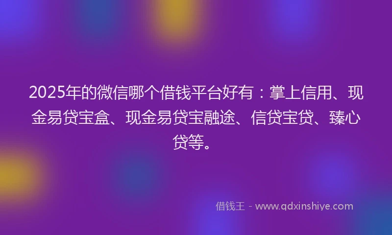 2025年的微信哪个借钱平台好有：掌上信用、现金易贷宝盒、现金易贷宝融途、信贷宝贷、臻心贷等。
