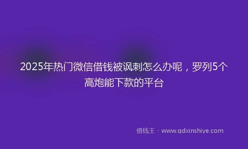 2025年热门微信借钱被讽刺怎么办呢，罗列5个高炮能下款的平台