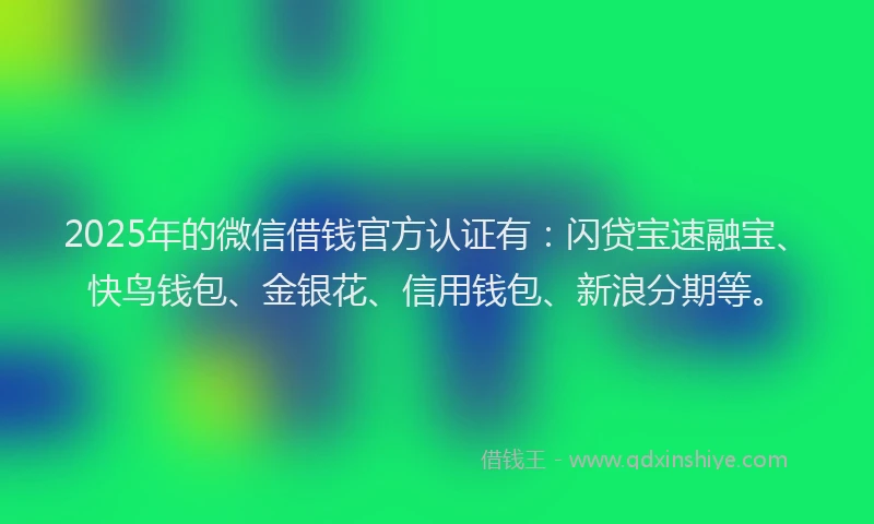 2025年的微信借钱官方认证有：闪贷宝速融宝、快鸟钱包、金银花、信用钱包、新浪分期等。