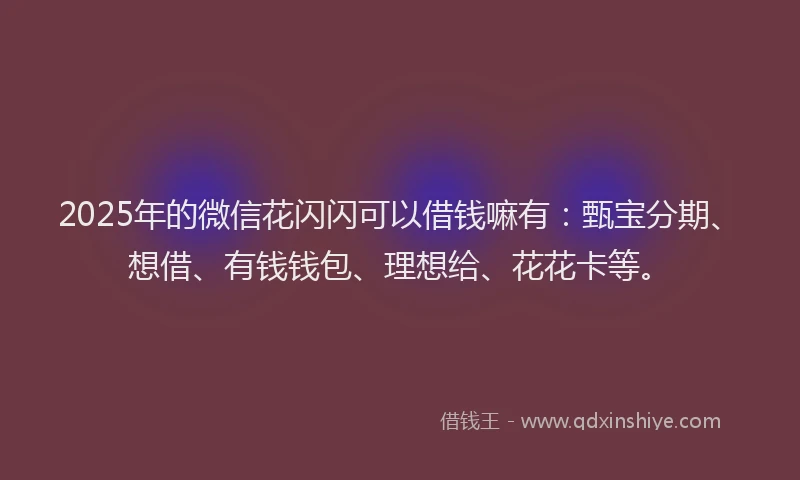 2025年的微信花闪闪可以借钱嘛有：甄宝分期、想借、有钱钱包、理想给、花花卡等。