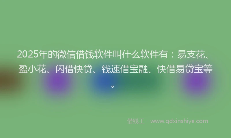 2025年的微信借钱软件叫什么软件有：易支花、盈小花、闪借快贷、钱速借宝融、快借易贷宝等。
