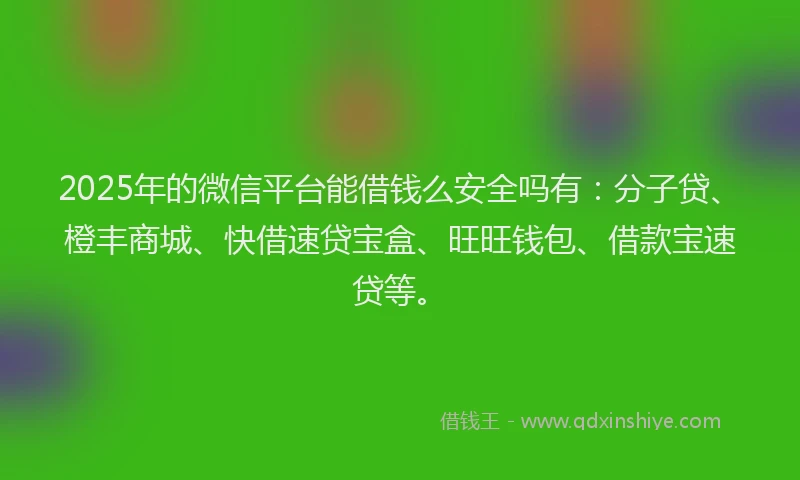 2025年的微信平台能借钱么安全吗有：分子贷、橙丰商城、快借速贷宝盒、旺旺钱包、借款宝速贷等。