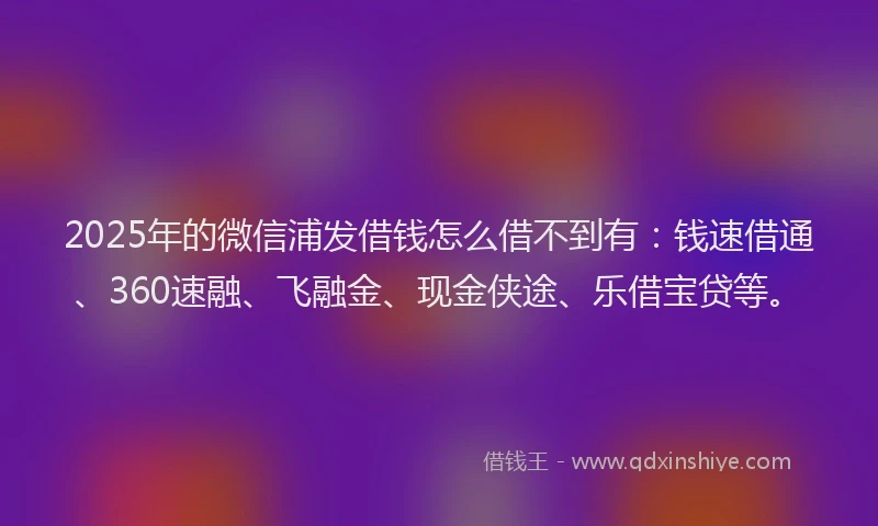 2025年的微信浦发借钱怎么借不到有：钱速借通、360速融、飞融金、现金侠途、乐借宝贷等。