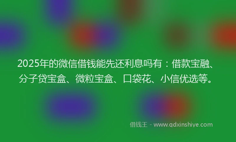 2025年的微信借钱能先还利息吗有：借款宝融、分子贷宝盒、微粒宝盒、口袋花、小信优选等。