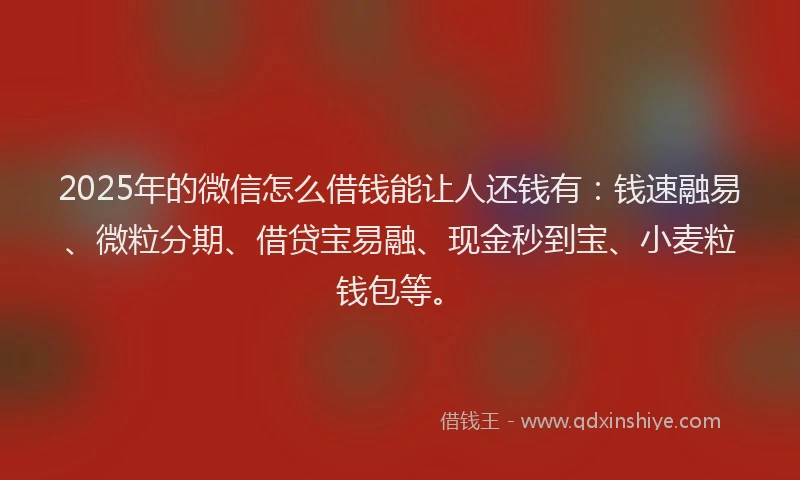 2025年的微信怎么借钱能让人还钱有：钱速融易、微粒分期、借贷宝易融、现金秒到宝、小麦粒钱包等。