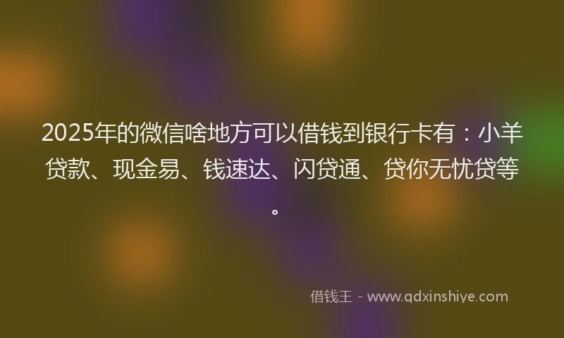 2025年的微信啥地方可以借钱到银行卡有：小羊贷款、现金易、钱速达、闪贷通、贷你无忧贷等。