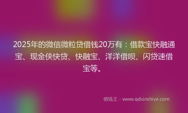 2025年的微信微粒贷借钱20万有：借款宝快融通宝、现金侠快贷、快融宝、洋洋借呗、闪贷速借宝等。