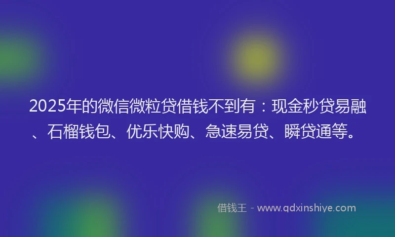 2025年的微信微粒贷借钱不到有：现金秒贷易融、石榴钱包、优乐快购、急速易贷、瞬贷通等。