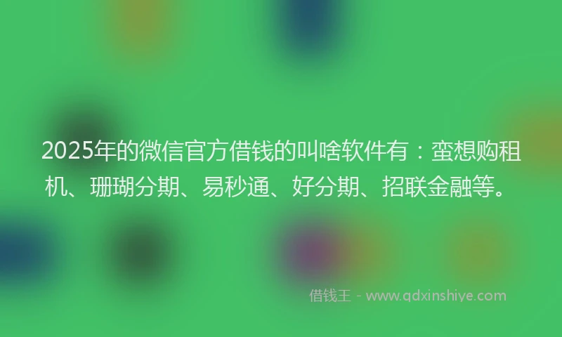 2025年的微信官方借钱的叫啥软件有：蛮想购租机、珊瑚分期、易秒通、好分期、招联金融等。