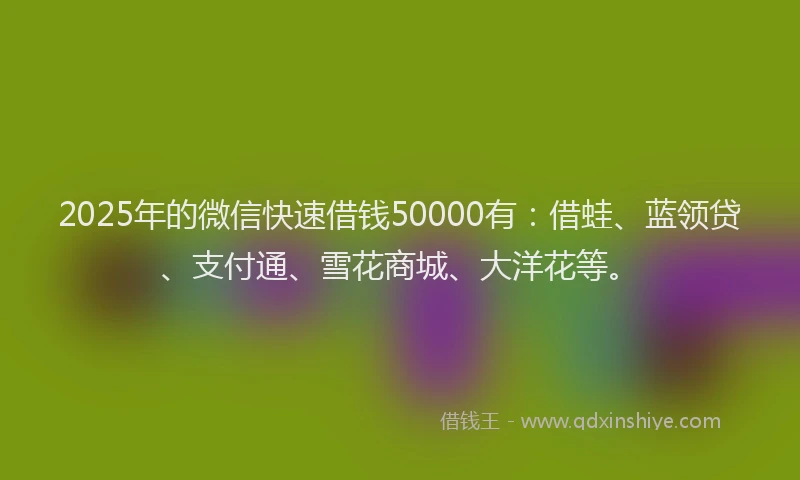 2025年的微信快速借钱50000有：借蛙、蓝领贷、支付通、雪花商城、大洋花等。