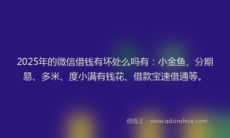 2025年的微信借钱有坏处么吗有：小金鱼、分期易、多米、度小满有钱花、借款宝速借通等。