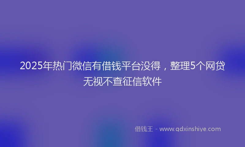 2025年热门微信有借钱平台没得，整理5个网贷无视不查征信软件