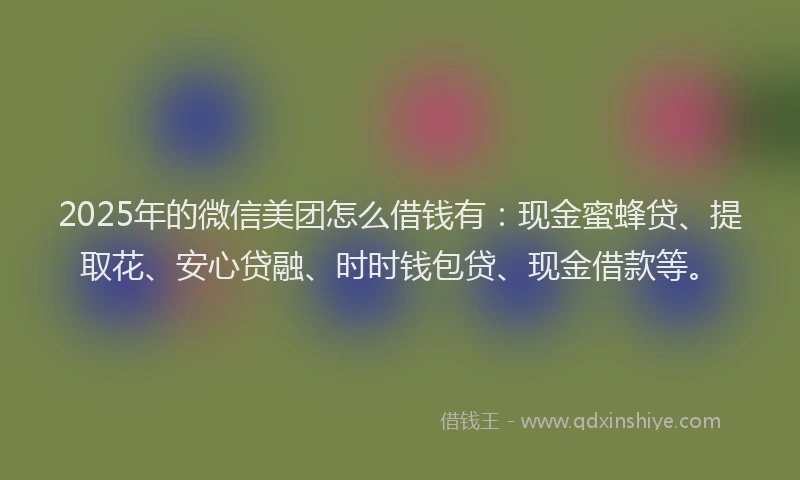 2025年的微信美团怎么借钱有：现金蜜蜂贷、提取花、安心贷融、时时钱包贷、现金借款等。