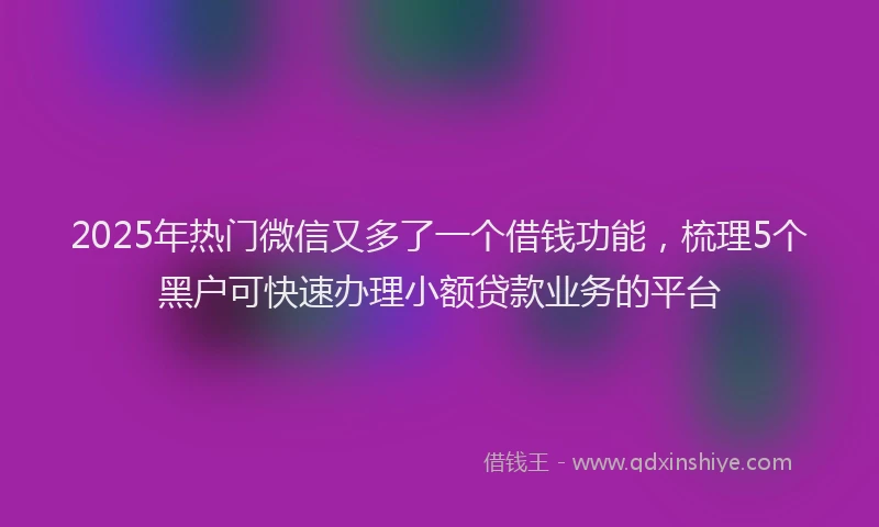 2025年热门微信又多了一个借钱功能，梳理5个黑户可快速办理小额贷款业务的平台