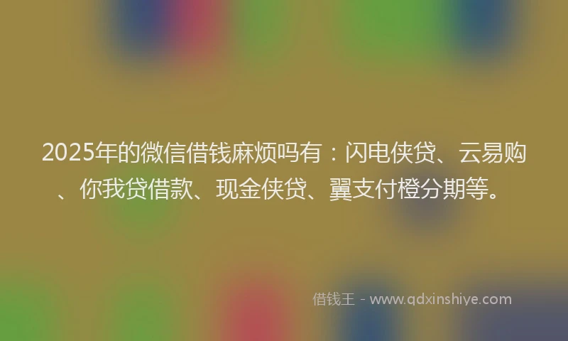 2025年的微信借钱麻烦吗有：闪电侠贷、云易购、你我贷借款、现金侠贷、翼支付橙分期等。