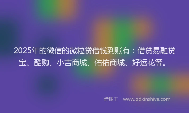 2025年的微信的微粒贷借钱到账有：借贷易融贷宝、酷购、小吉商城、佑佑商城、好运花等。