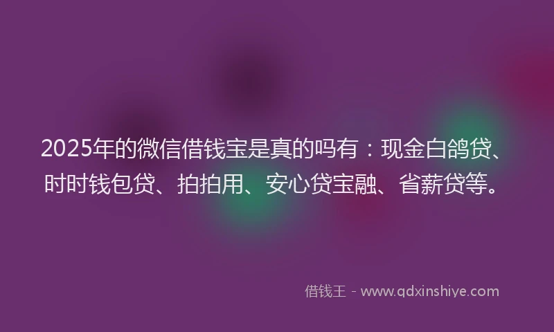 2025年的微信借钱宝是真的吗有：现金白鸽贷、时时钱包贷、拍拍用、安心贷宝融、省薪贷等。