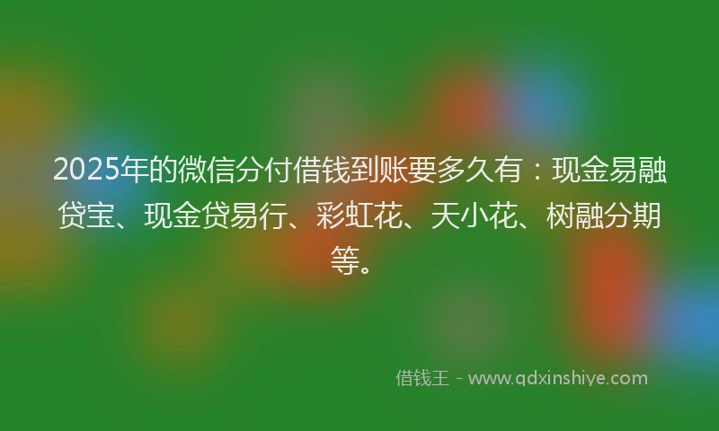 2025年的微信分付借钱到账要多久有：现金易融贷宝、现金贷易行、彩虹花、天小花、树融分期等。