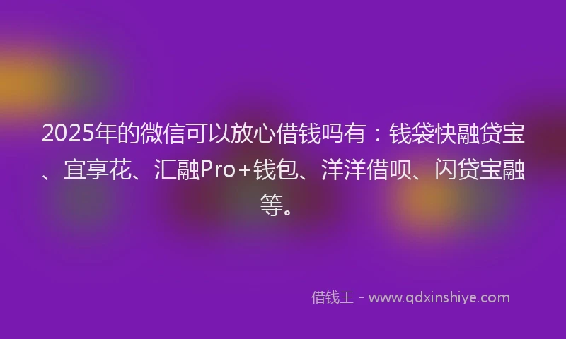 2025年的微信可以放心借钱吗有：钱袋快融贷宝、宜享花、汇融Pro+钱包、洋洋借呗、闪贷宝融等。