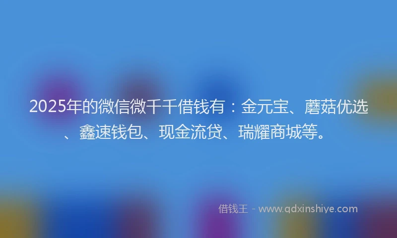 2025年的微信微千千借钱有：金元宝、蘑菇优选、鑫速钱包、现金流贷、瑞耀商城等。