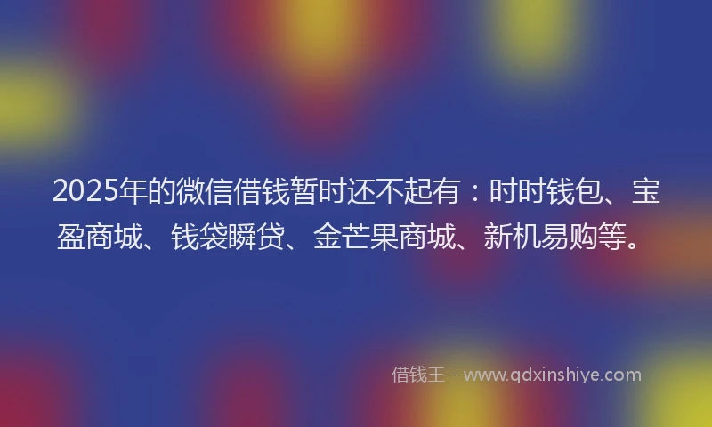 2025年的微信借钱暂时还不起有：时时钱包、宝盈商城、钱袋瞬贷、金芒果商城、新机易购等。