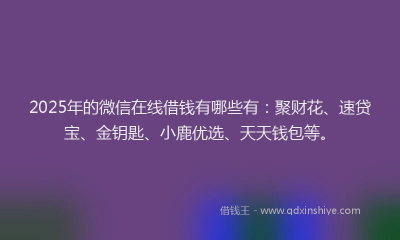 2025年的微信在线借钱有哪些有：聚财花、速贷宝、金钥匙、小鹿优选、天天钱包等。