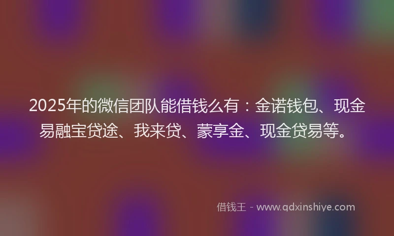 2025年的微信团队能借钱么有：金诺钱包、现金易融宝贷途、我来贷、蒙享金、现金贷易等。