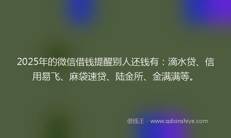 2025年的微信借钱提醒别人还钱有：滴水贷、信用易飞、麻袋速贷、陆金所、金满满等。