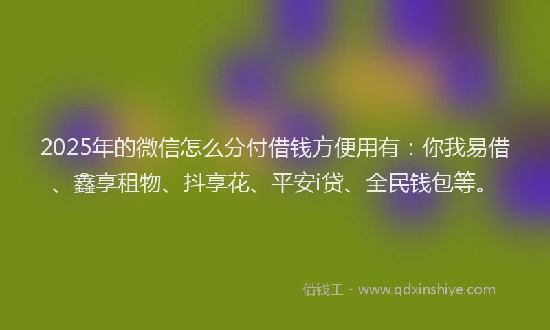 2025年的微信怎么分付借钱方便用有：你我易借、鑫享租物、抖享花、平安i贷、全民钱包等。