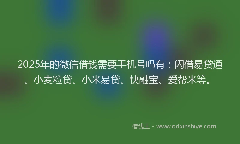 2025年的微信借钱需要手机号吗有：闪借易贷通、小麦粒贷、小米易贷、快融宝、爱帮米等。