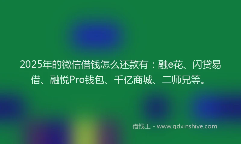 2025年的微信借钱怎么还款有：融e花、闪贷易借、融悦Pro钱包、千亿商城、二师兄等。