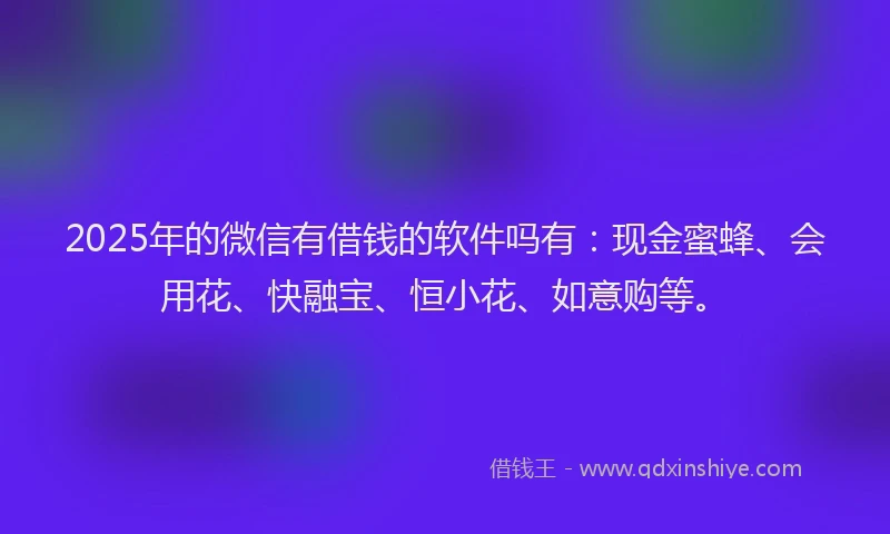 2025年的微信有借钱的软件吗有：现金蜜蜂、会用花、快融宝、恒小花、如意购等。