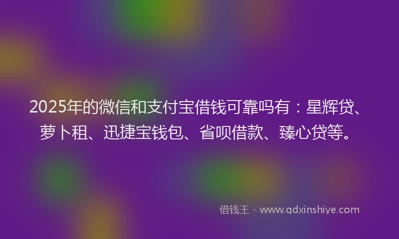 2025年的微信和支付宝借钱可靠吗有：星辉贷、萝卜租、迅捷宝钱包、省呗借款、臻心贷等。