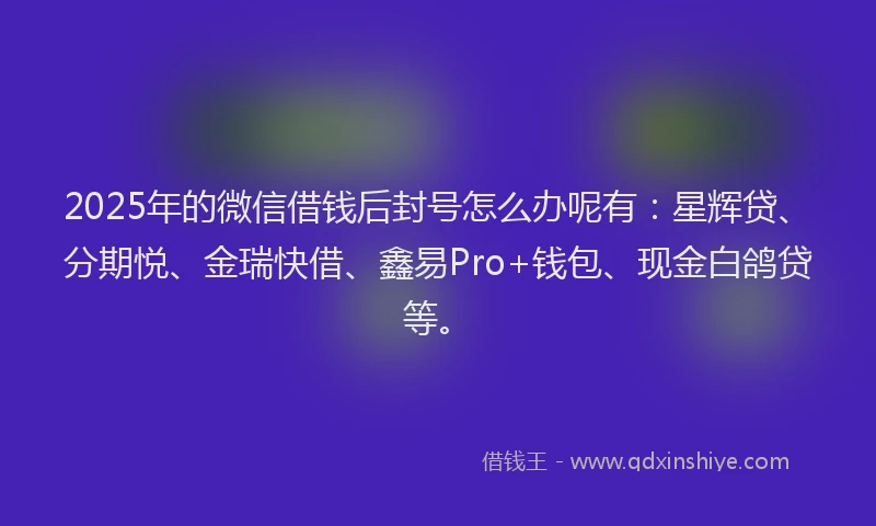 2025年的微信借钱后封号怎么办呢有：星辉贷、分期悦、金瑞快借、鑫易Pro+钱包、现金白鸽贷等。