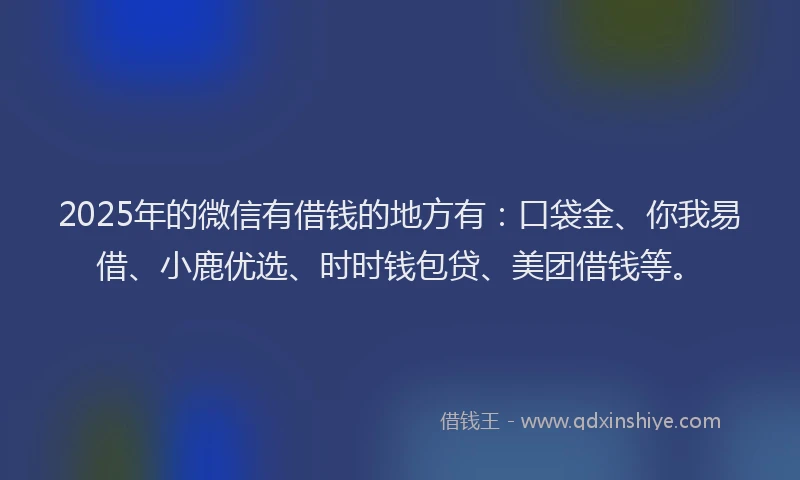 2025年的微信有借钱的地方有：口袋金、你我易借、小鹿优选、时时钱包贷、美团借钱等。