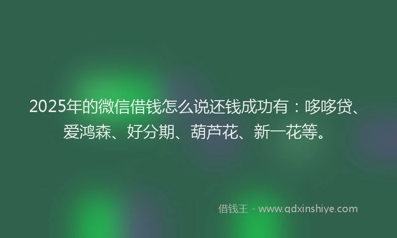2025年的微信借钱怎么说还钱成功有：哆哆贷、爱鸿森、好分期、葫芦花、新一花等。