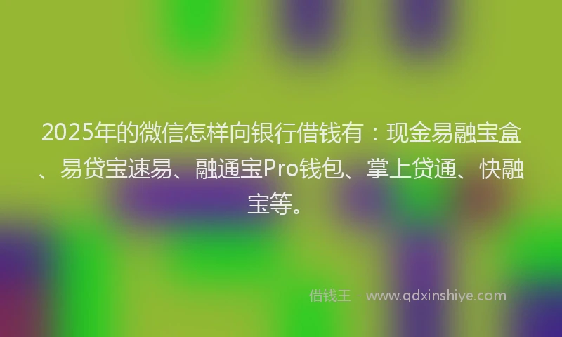 2025年的微信怎样向银行借钱有：现金易融宝盒、易贷宝速易、融通宝Pro钱包、掌上贷通、快融宝等。