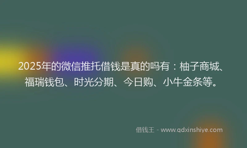 2025年的微信推托借钱是真的吗有：柚子商城、福瑞钱包、时光分期、今日购、小牛金条等。