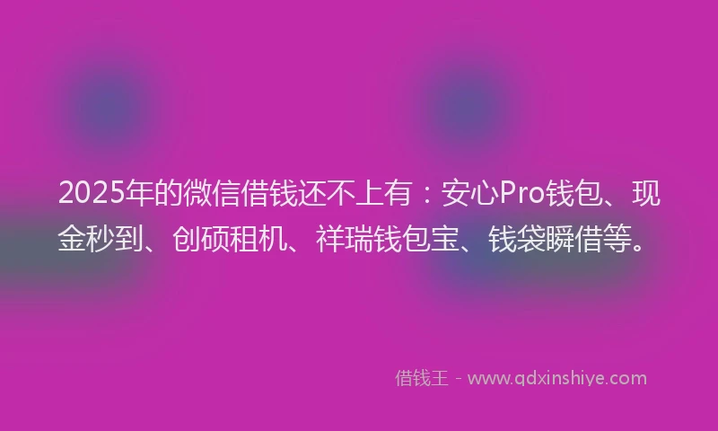 2025年的微信借钱还不上有：安心Pro钱包、现金秒到、创硕租机、祥瑞钱包宝、钱袋瞬借等。