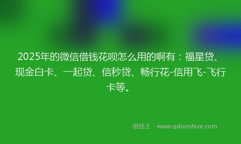 2025年的微信借钱花呗怎么用的啊有：福星贷、现金白卡、一起贷、信秒贷、畅行花-信用飞-飞行卡等。